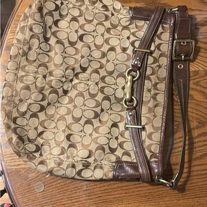 Coach Tan and Brown Signature Shoulder Bag